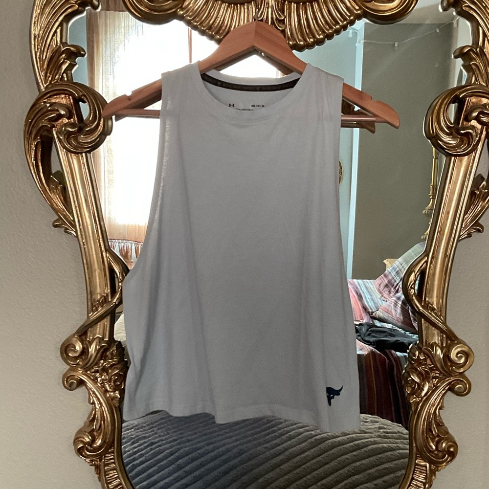 Woman’s workout tank top, under armor, Rock Project, baby blue